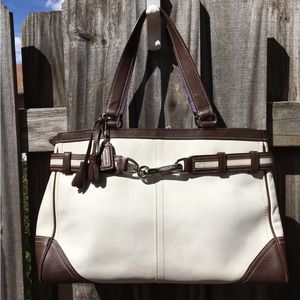 Vintage Coach Hampton Tote Shoulder Bag White Leather F10521